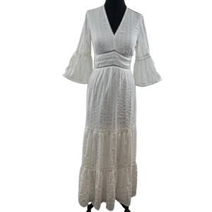 Juicy Couture Black Label White Bell Sleeve VNeck Laser Cut Boho Dress Wedding 2